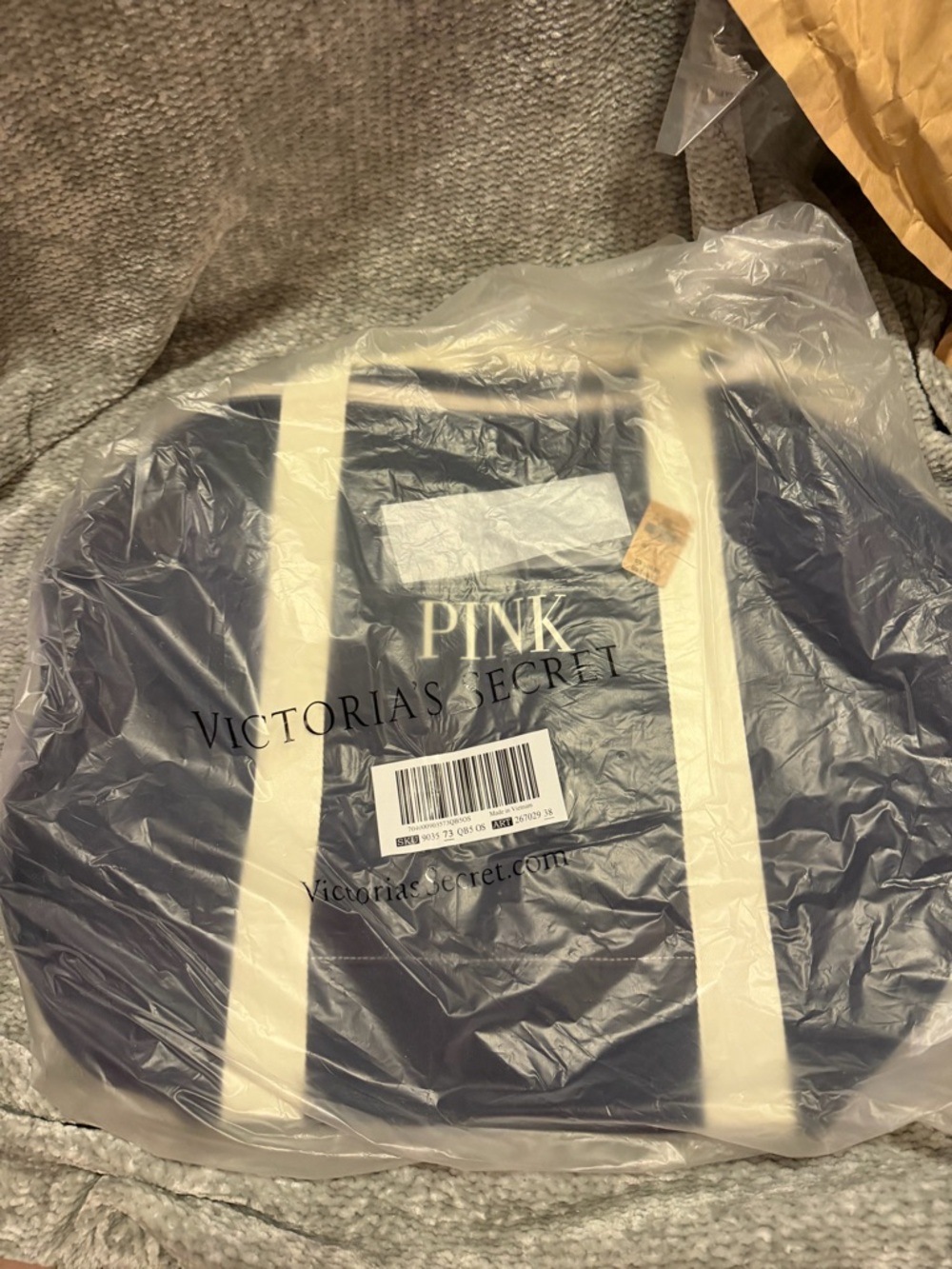 Victoria's Secret Navy Tote with Cream Straps